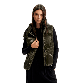 Desigual Iridescent Quilted Sleeveless Puffy Gilet Jacket - Dark Green