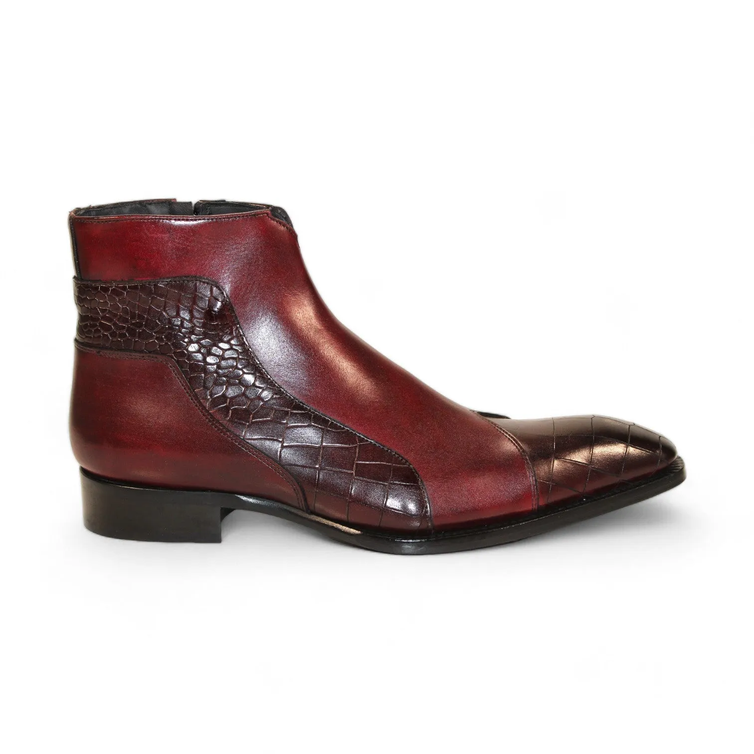 Duca Aprilia Men's Shoes Burgundy/Antique Red Calf-Skin Leather Boots (D1145)