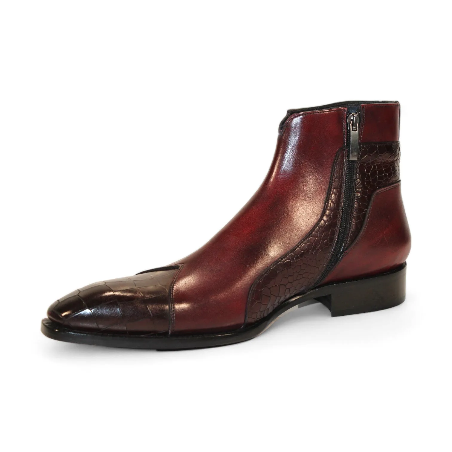 Duca Aprilia Men's Shoes Burgundy/Antique Red Calf-Skin Leather Boots (D1145)