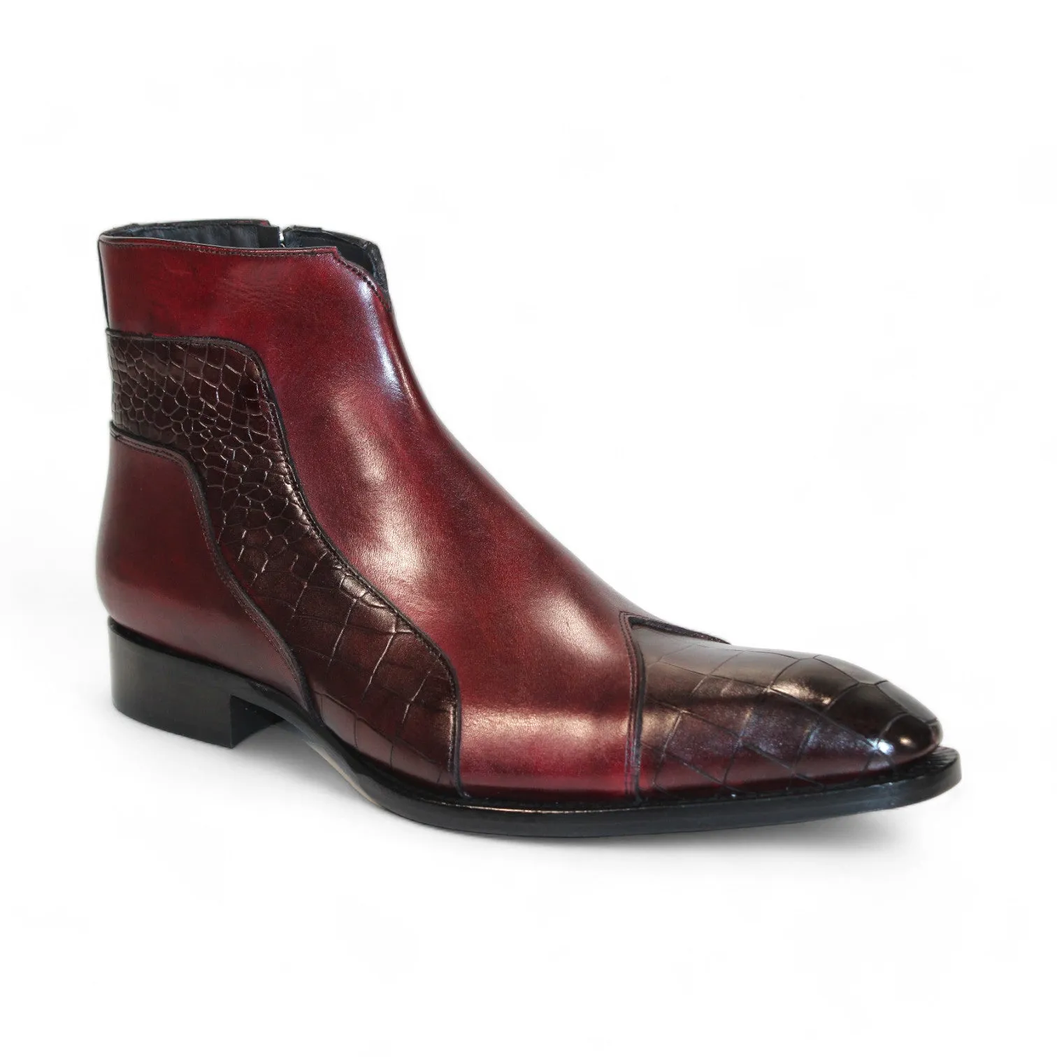 Duca Aprilia Men's Shoes Burgundy/Antique Red Calf-Skin Leather Boots (D1145)