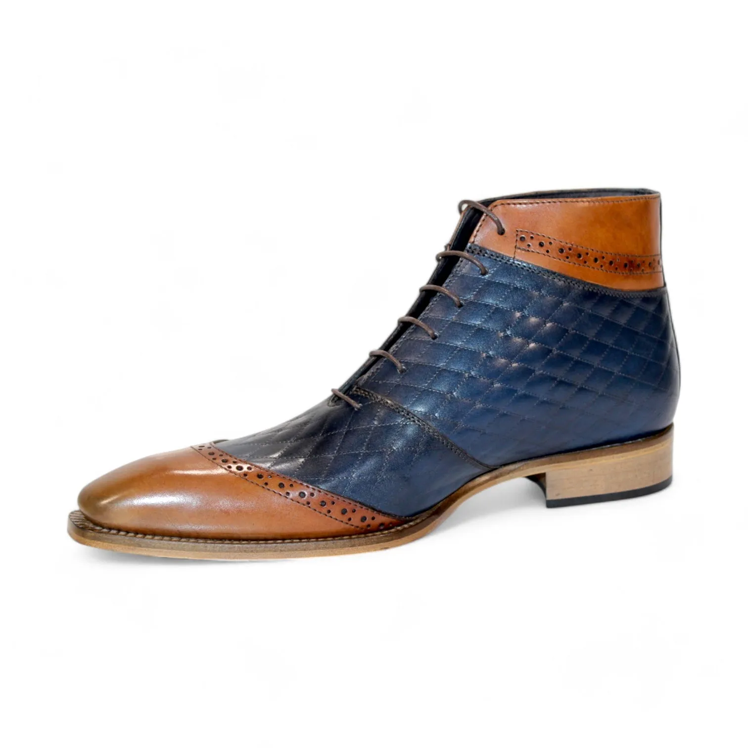 Duca Lauro Men's Shoes Cognac/Navy Calf-Skin Leather Boots (D1162)