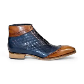 Duca Lauro Men's Shoes Cognac/Navy Calf-Skin Leather Boots (D1162)