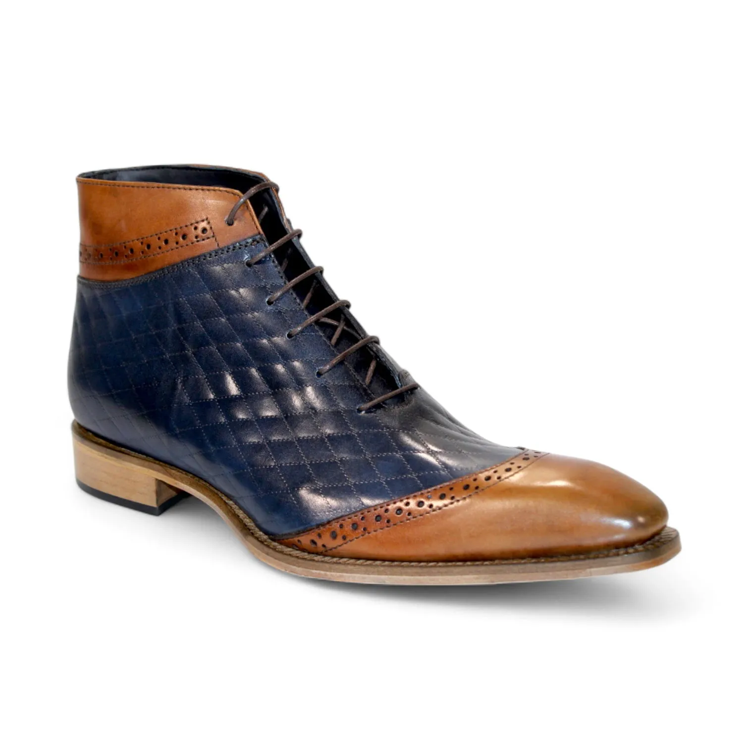 Duca Lauro Men's Shoes Cognac/Navy Calf-Skin Leather Boots (D1162)