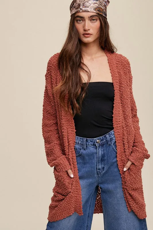 Ella Popcorn Open Knit Cardigan Sweater