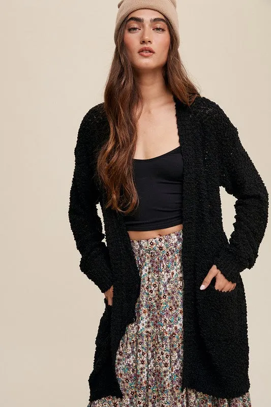 Ella Popcorn Open Knit Cardigan Sweater