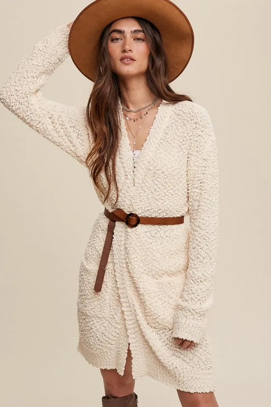 Ella Popcorn Open Knit Cardigan Sweater