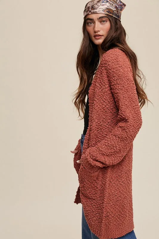 Ella Popcorn Open Knit Cardigan Sweater