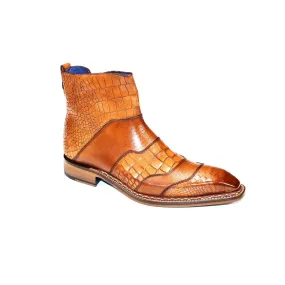 Emilio Franco Lucio Men's Shoes Cognac Calf-Skin Embossed Leather Boots (EF1218)