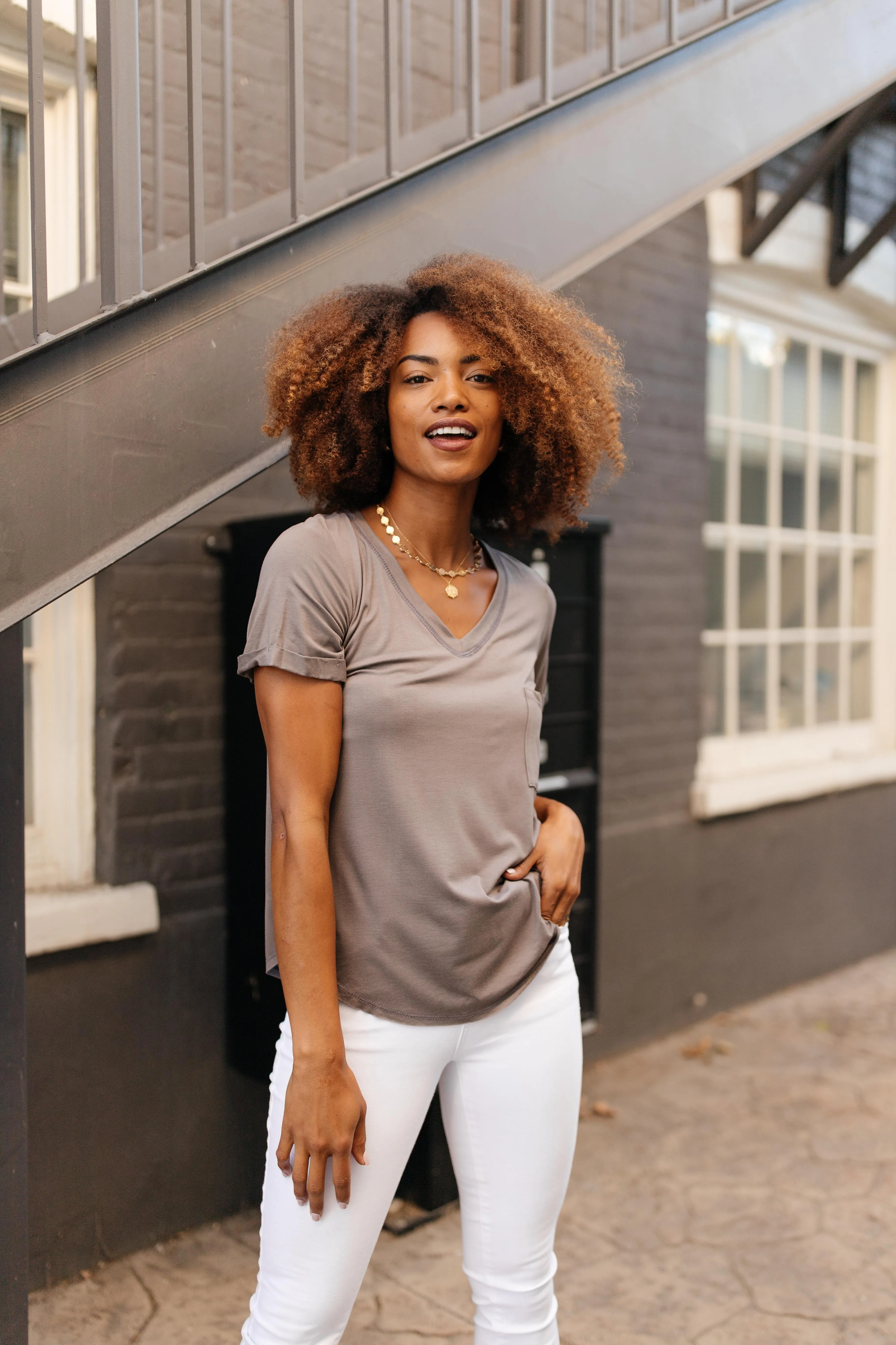 Essential V-Neck Tee In Mocha - On Hand