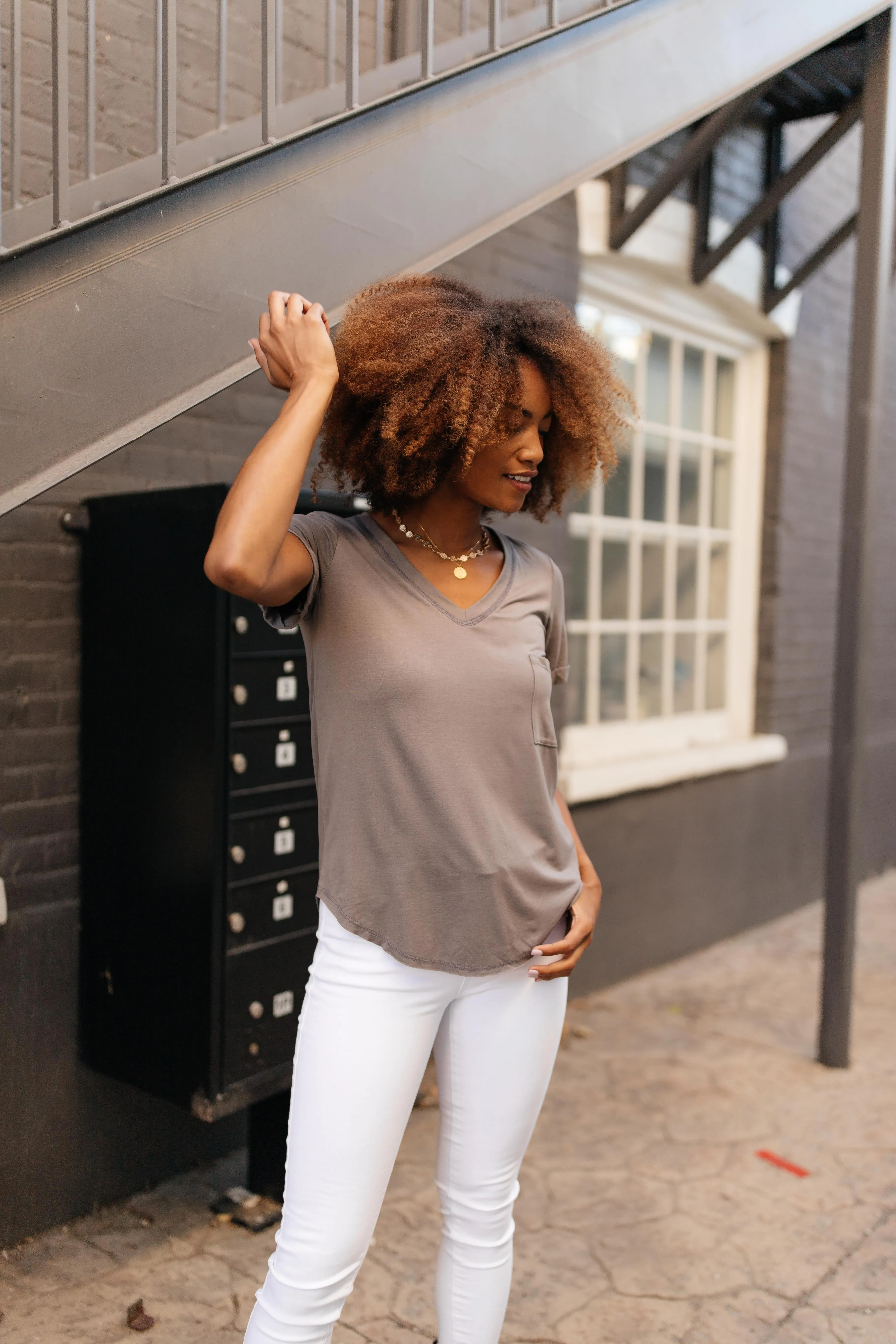 Essential V-Neck Tee In Mocha - On Hand