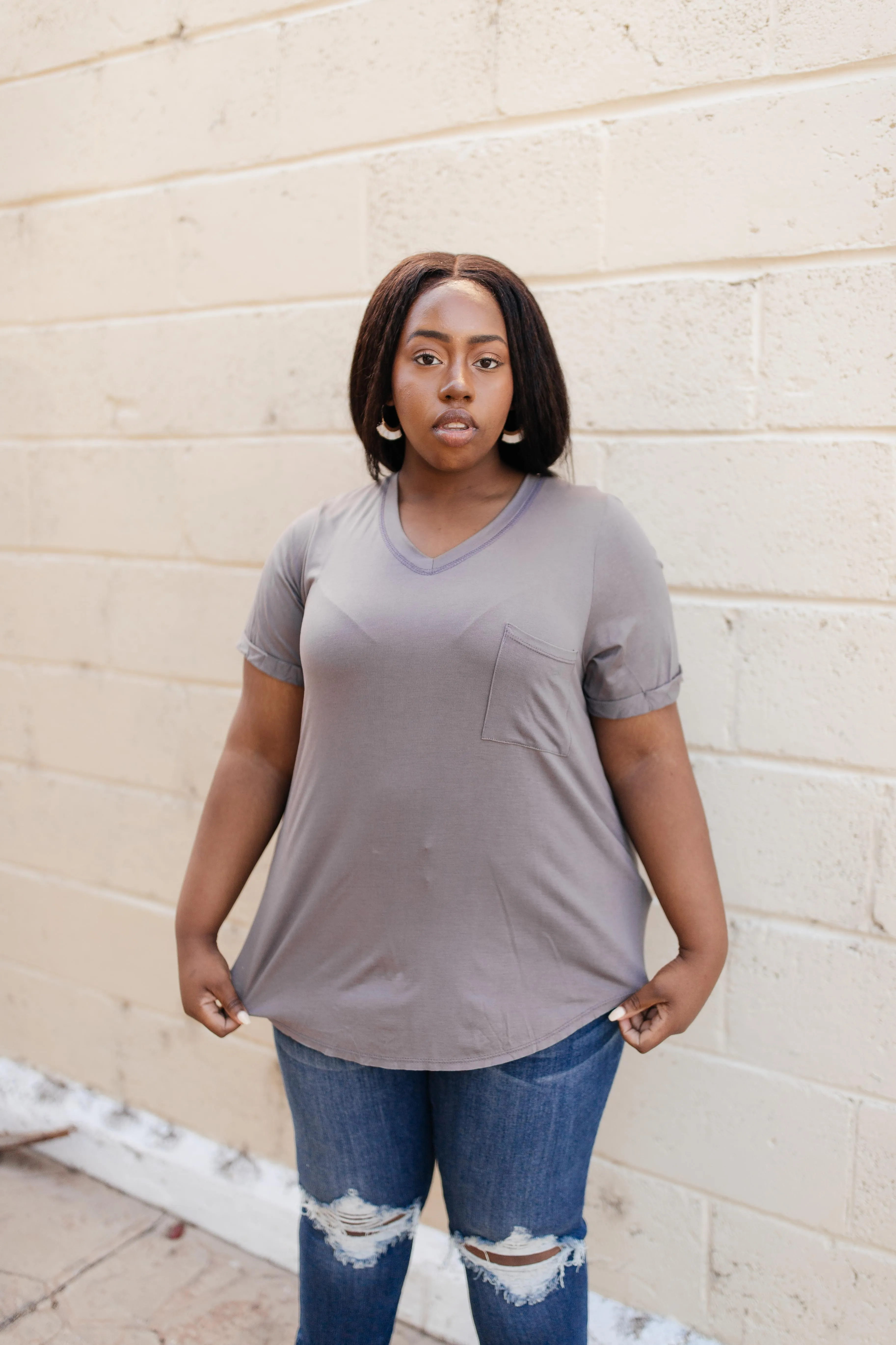 Essential V-Neck Tee In Mocha - On Hand