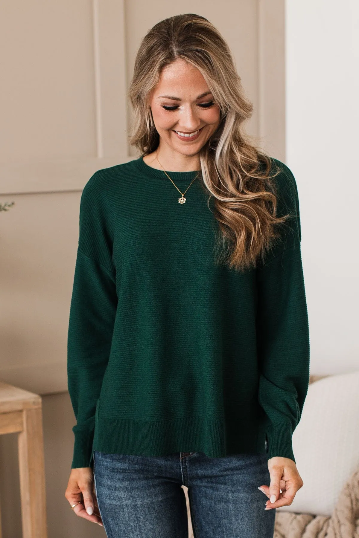 Everyday Dreams Ribbed Sweater- Forest Green