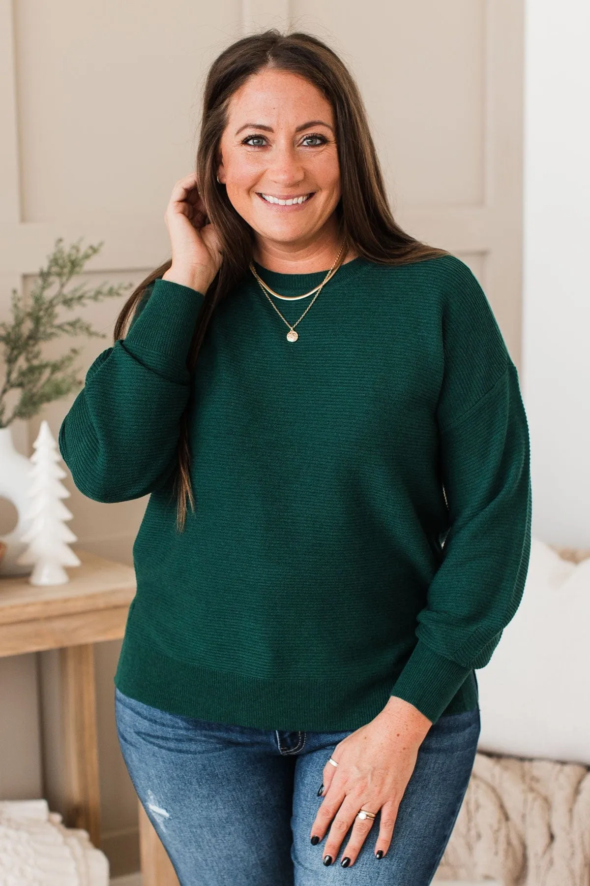 Everyday Dreams Ribbed Sweater- Forest Green