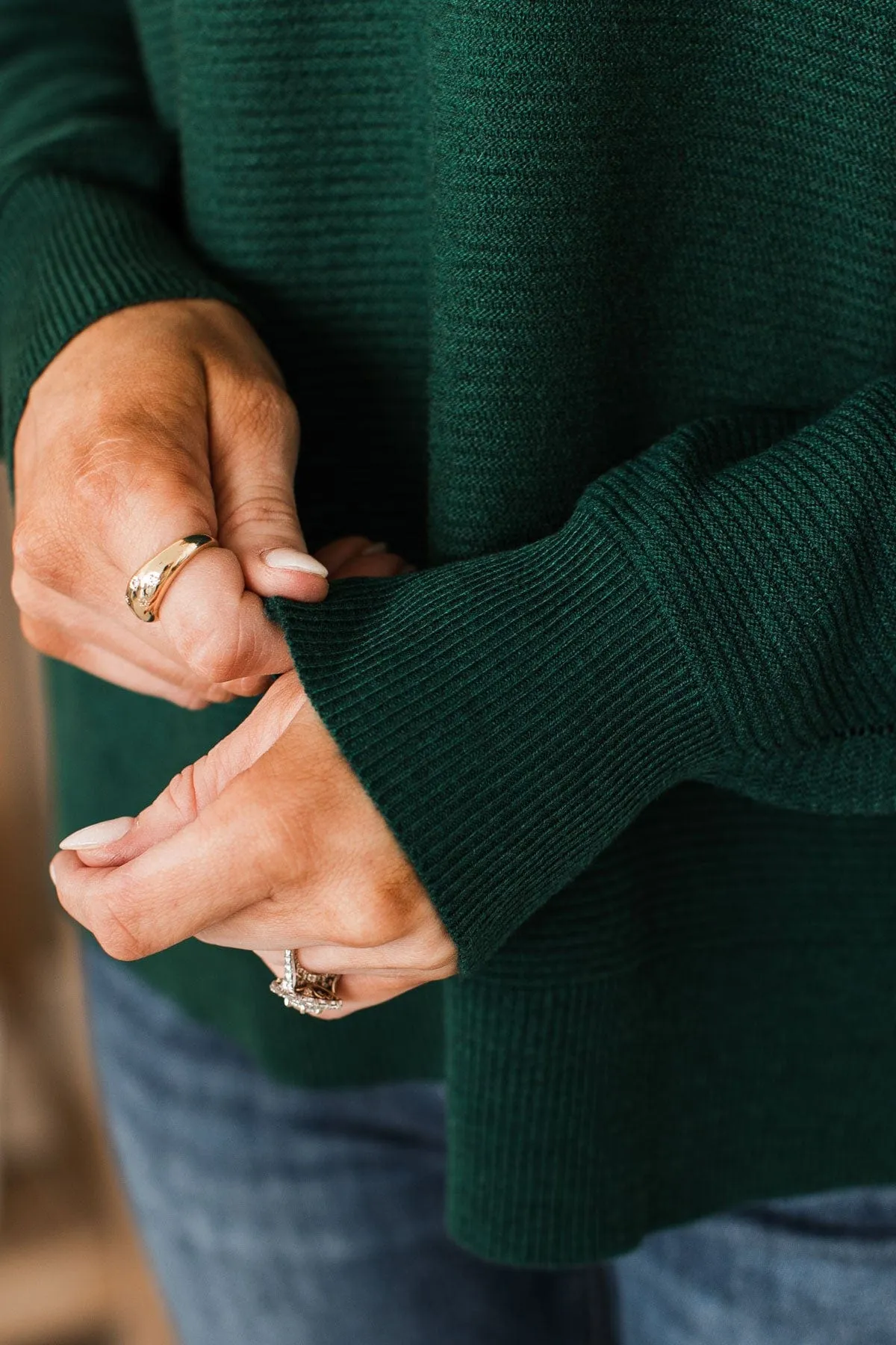 Everyday Dreams Ribbed Sweater- Forest Green