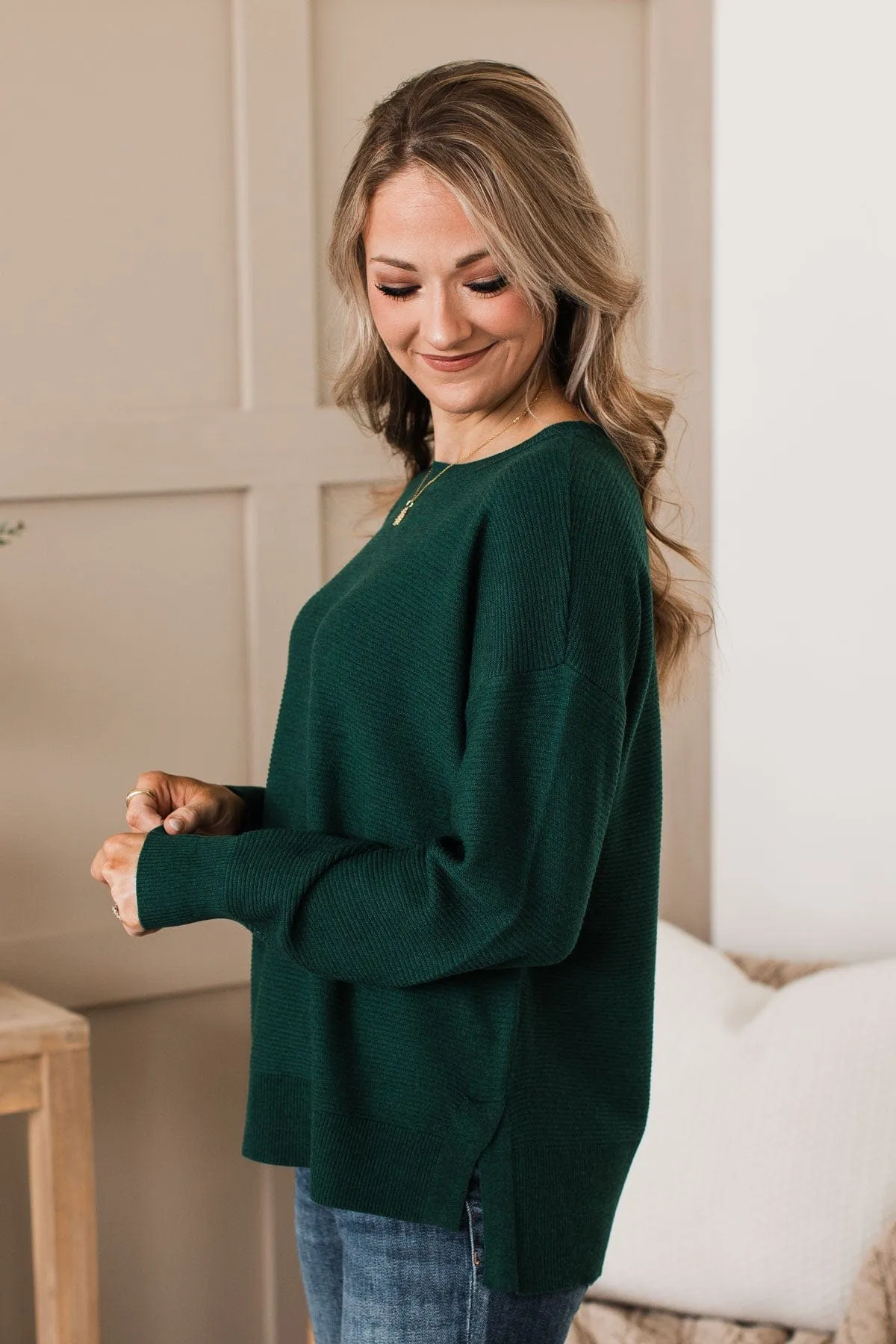 Everyday Dreams Ribbed Sweater- Forest Green