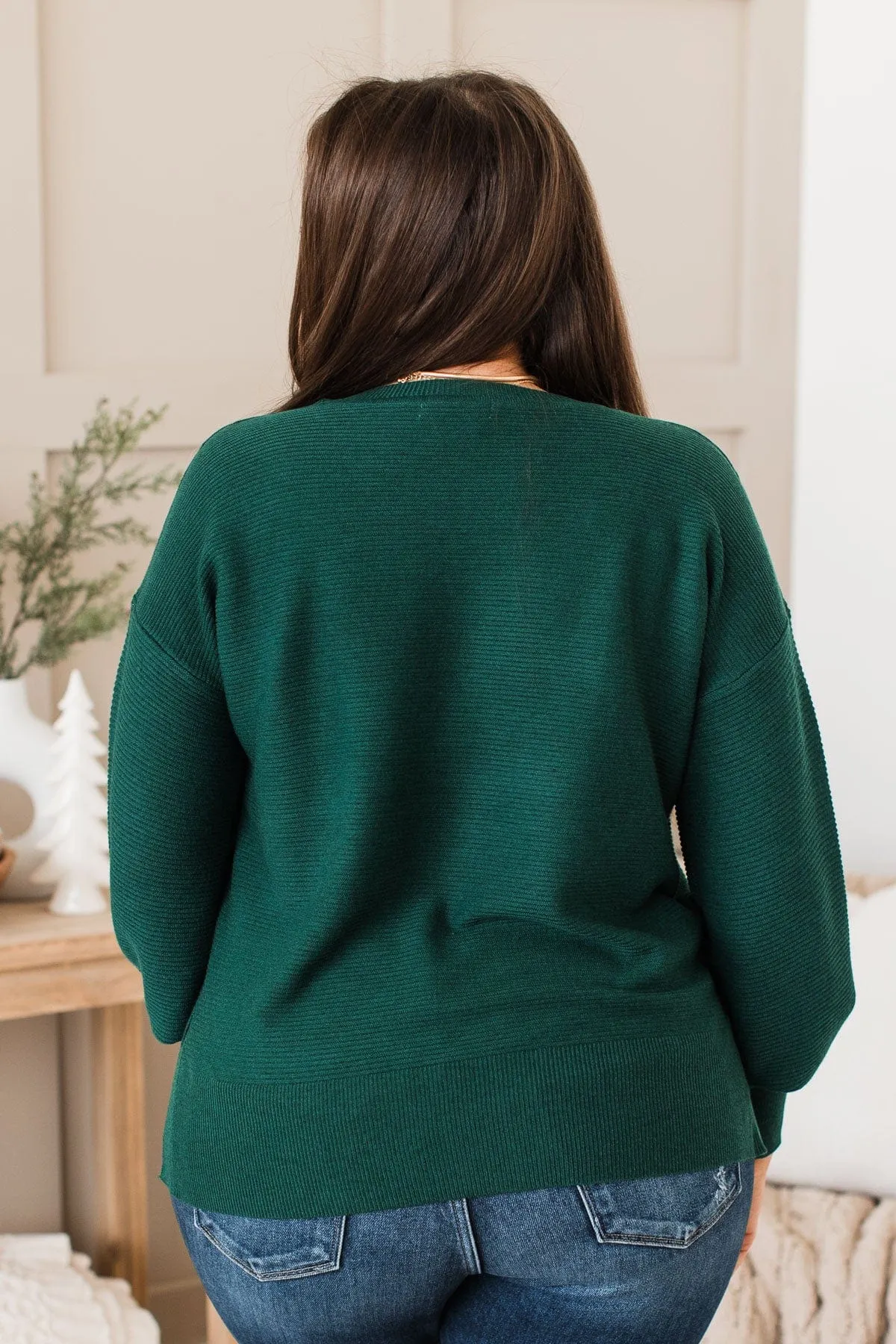 Everyday Dreams Ribbed Sweater- Forest Green