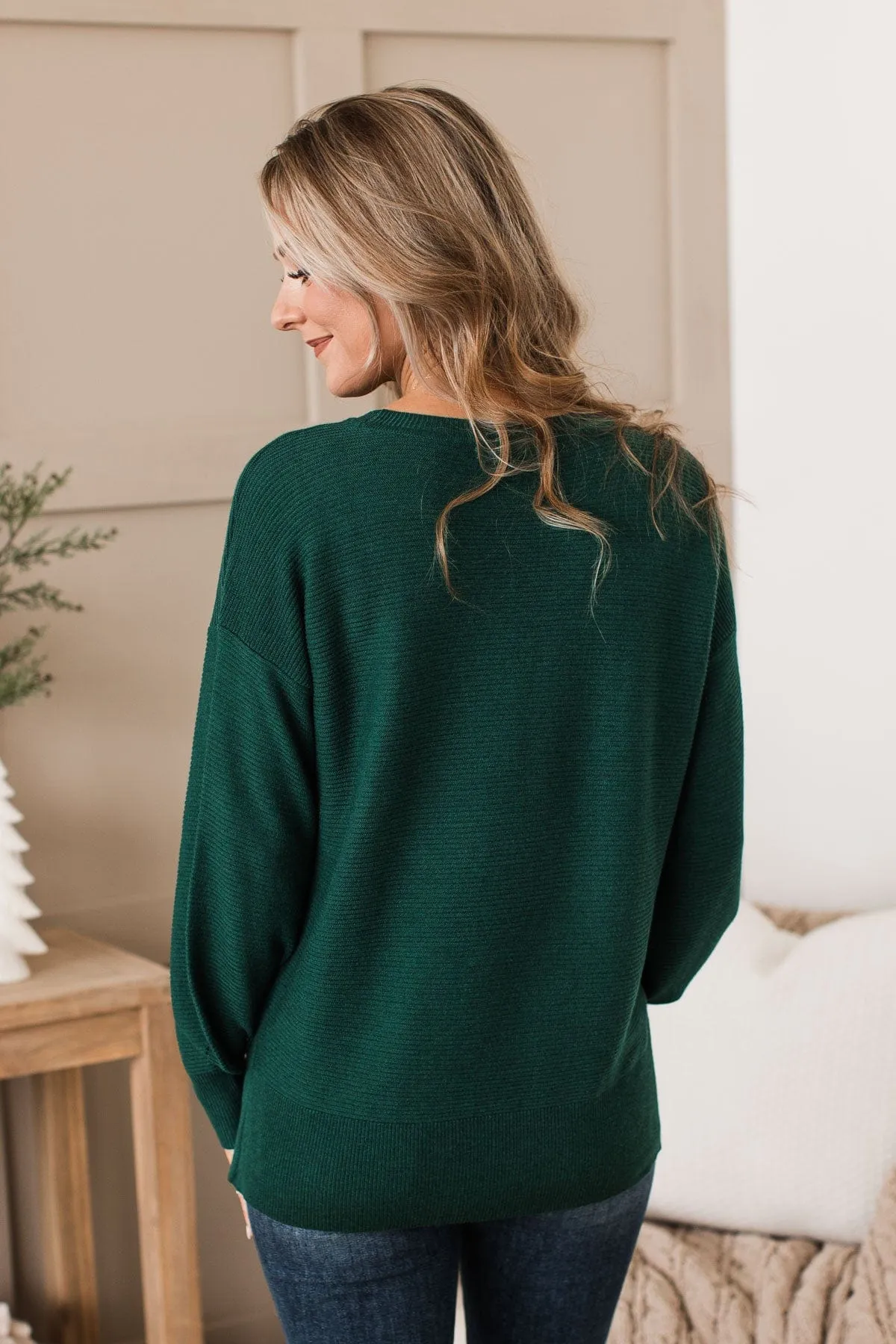 Everyday Dreams Ribbed Sweater- Forest Green