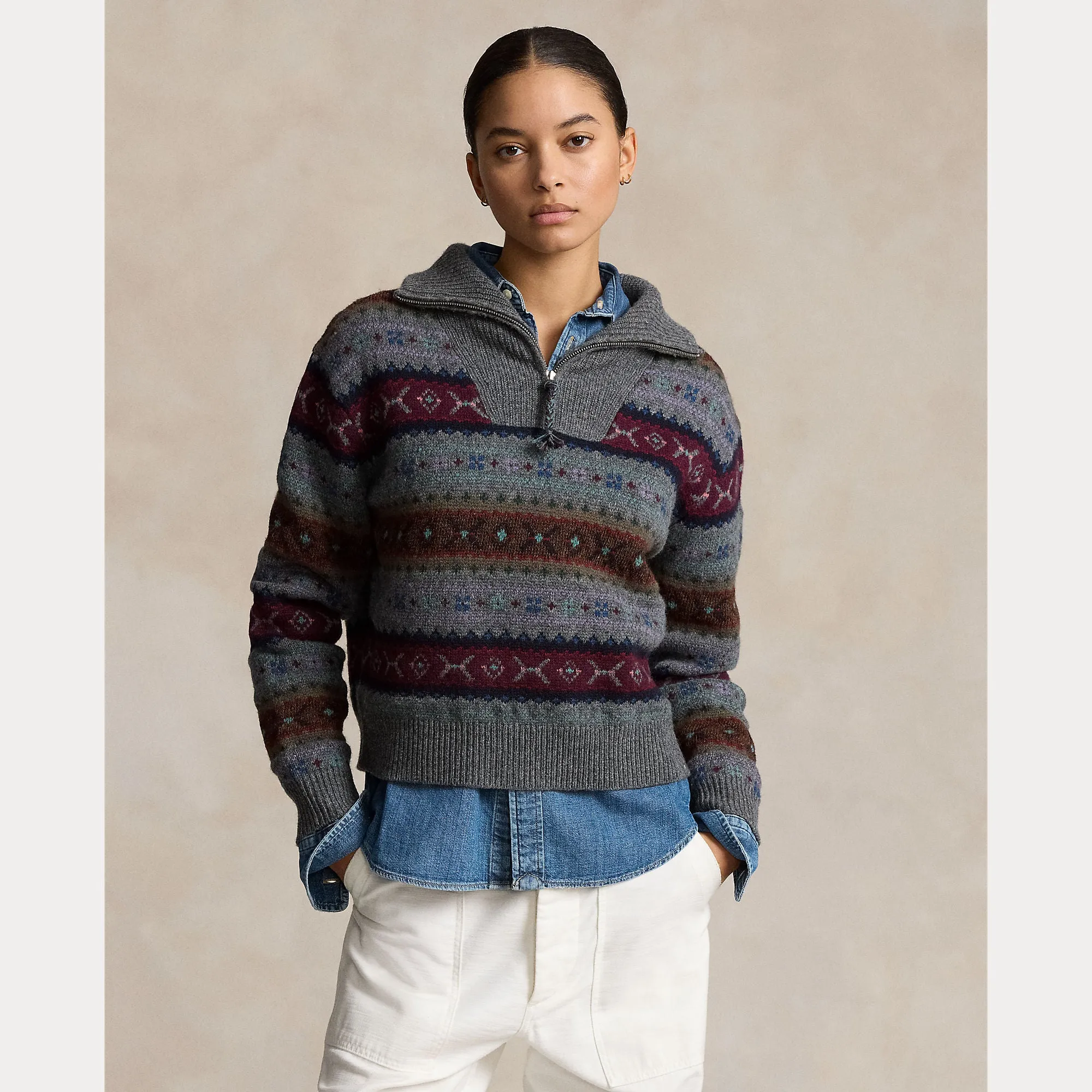 FAIR ISLE WOOL HALF-ZIP SWEATER