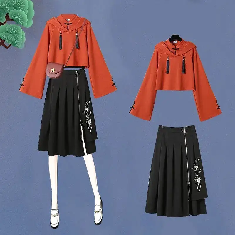 Fashioned Hoodie With Skirt Suit MK15246