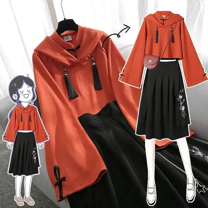 Fashioned Hoodie With Skirt Suit MK15246