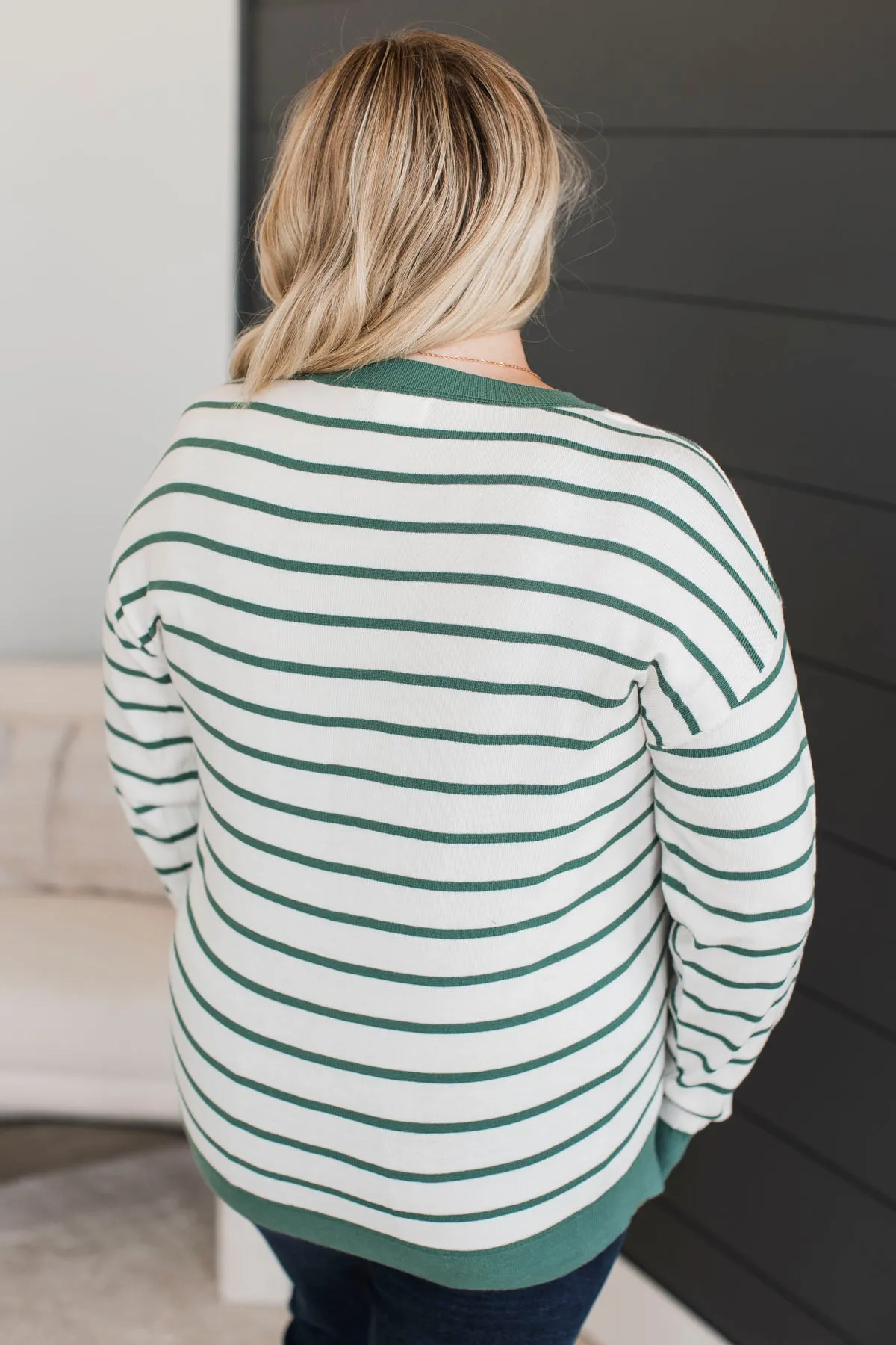 Favorite Moments Striped Sweater- White & Spruce