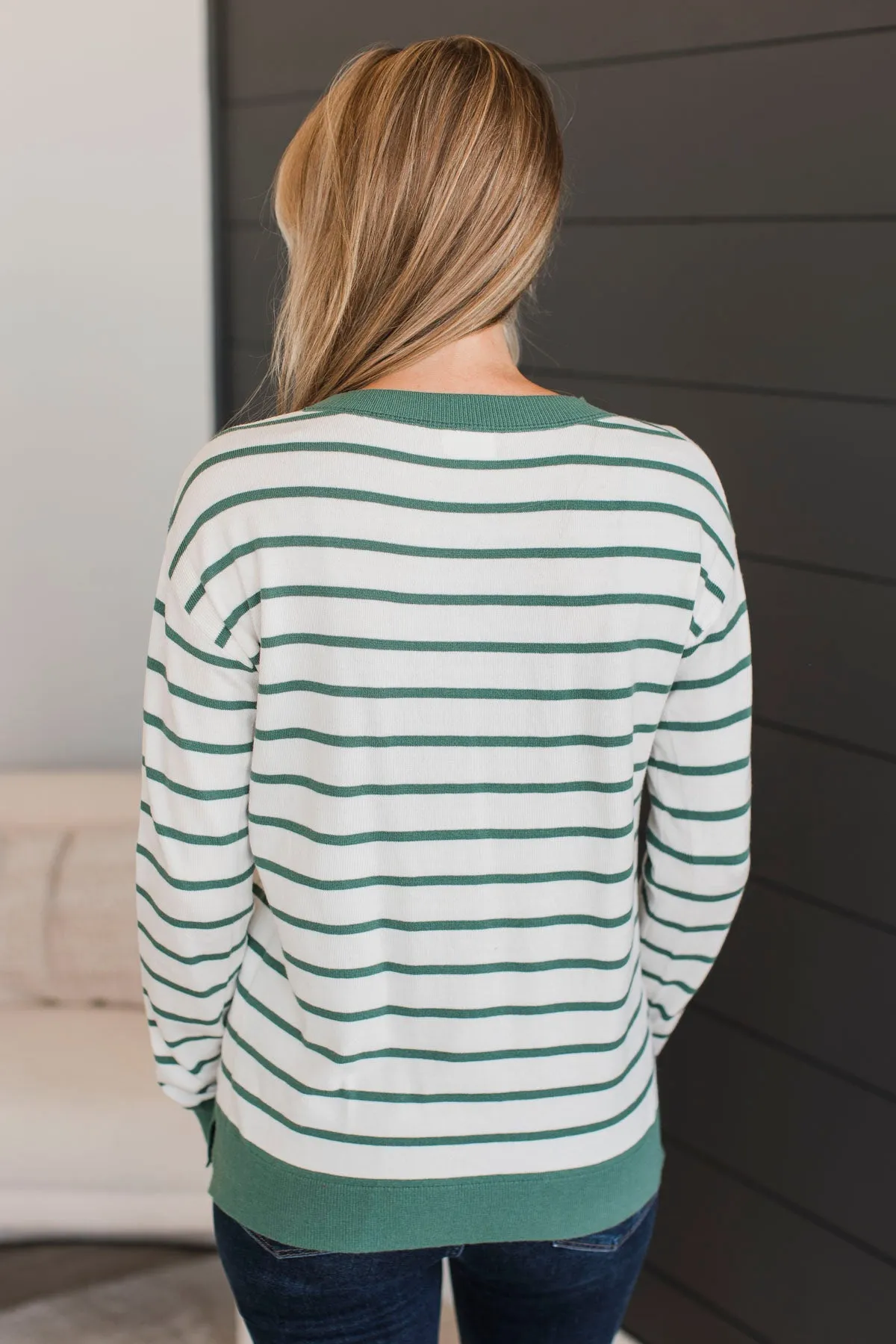 Favorite Moments Striped Sweater- White & Spruce