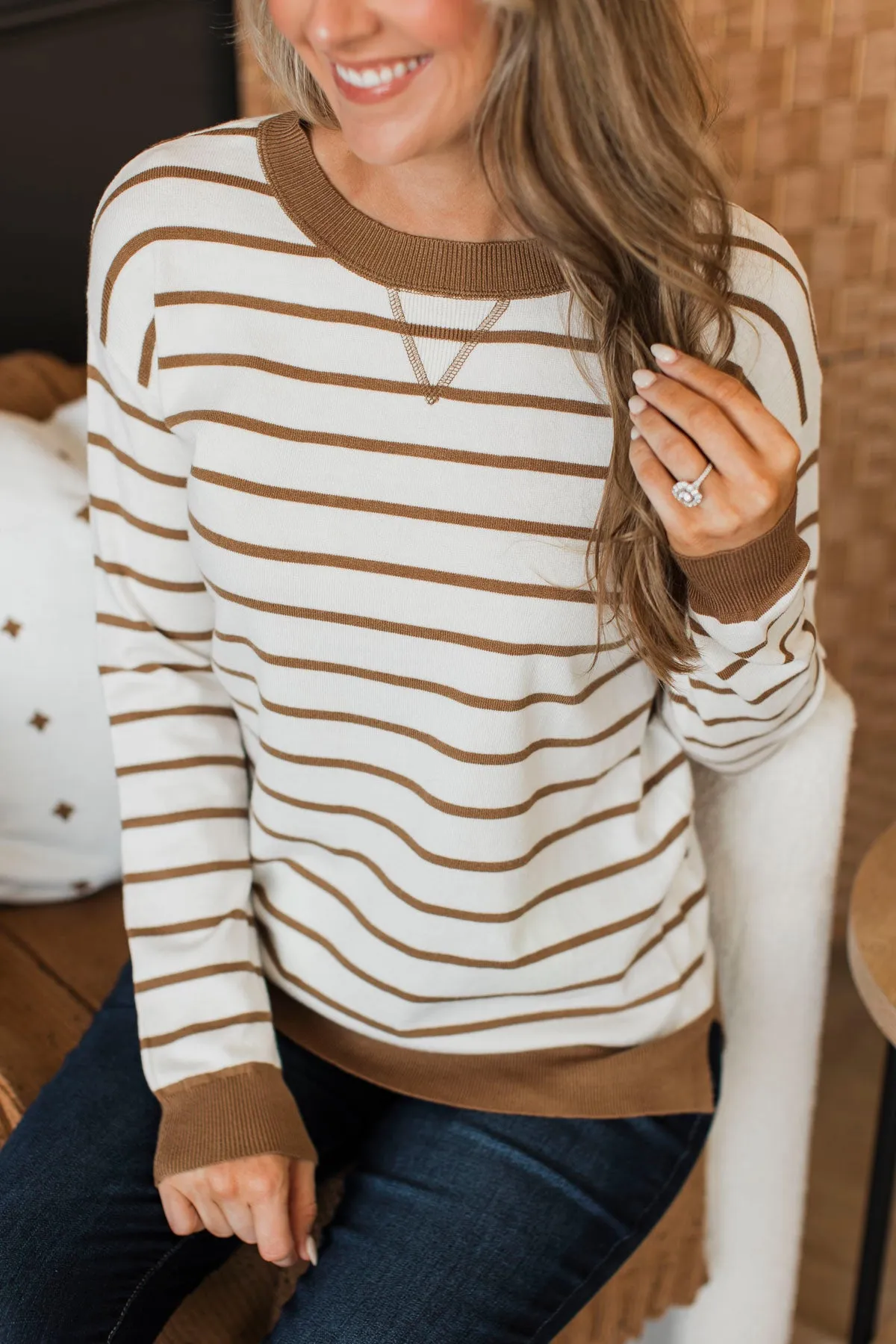 Favorite Moments Striped Sweater- White & Taupe