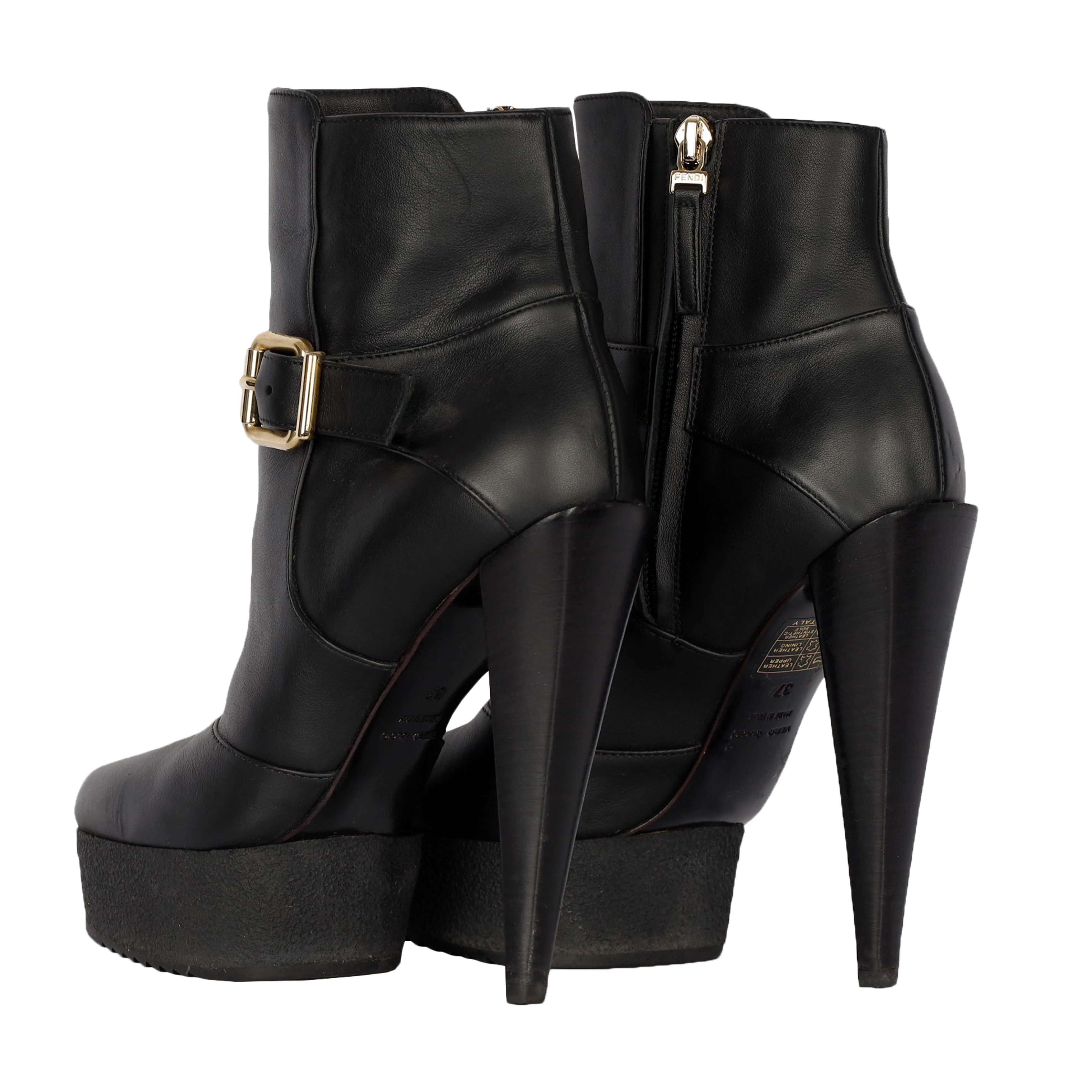 Fendi Black Leather Ankle Boots with Heels - '20s