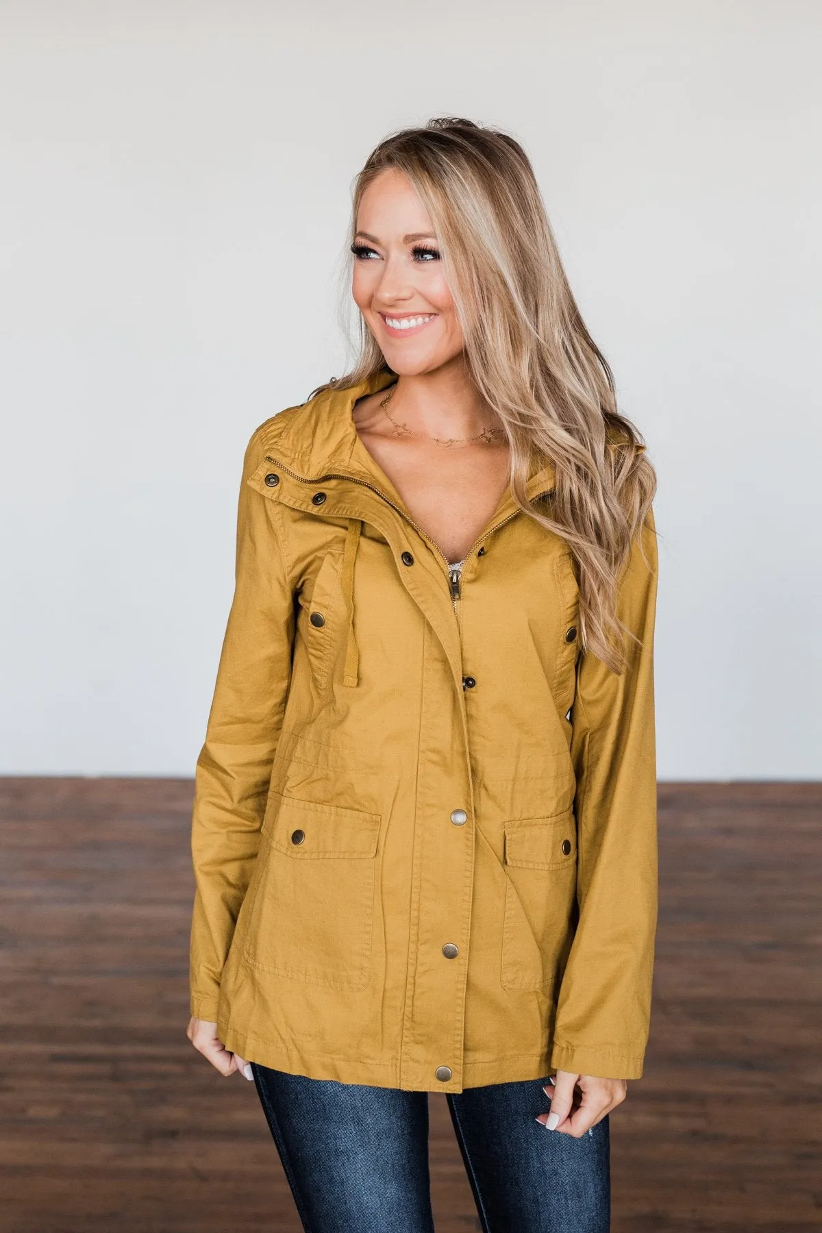 Flannel Lined Hood Utility Jacket- Mustard