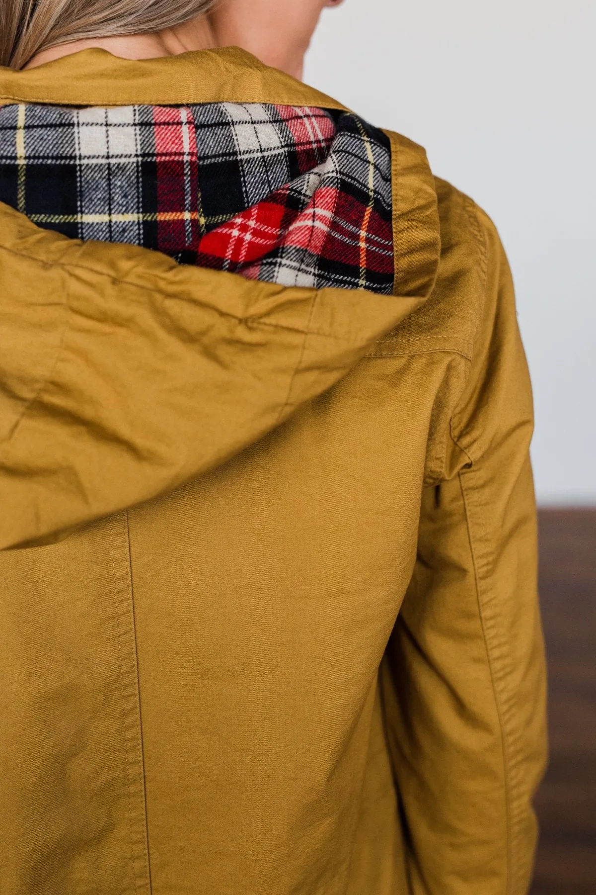 Flannel Lined Hood Utility Jacket- Mustard