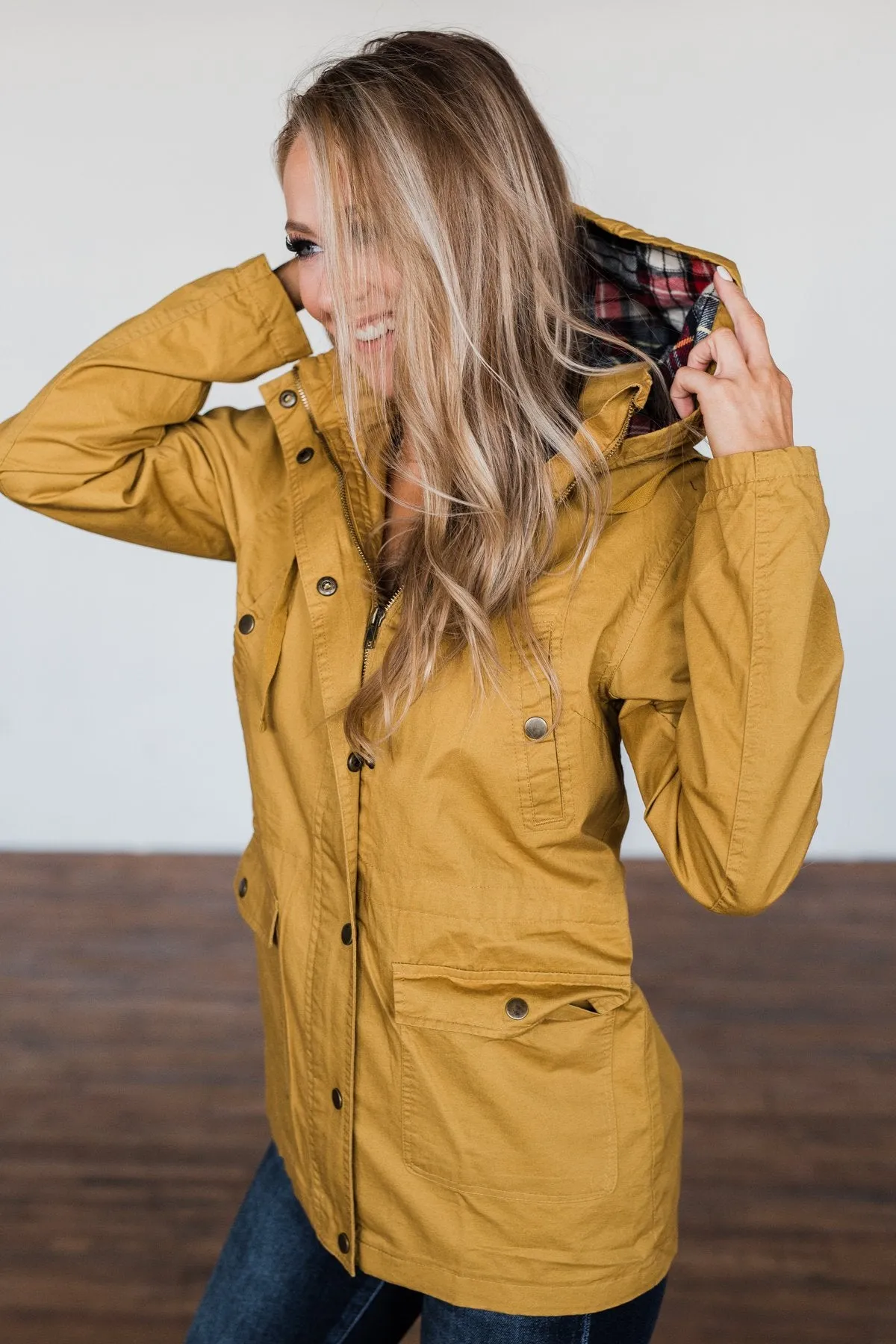 Flannel Lined Hood Utility Jacket- Mustard