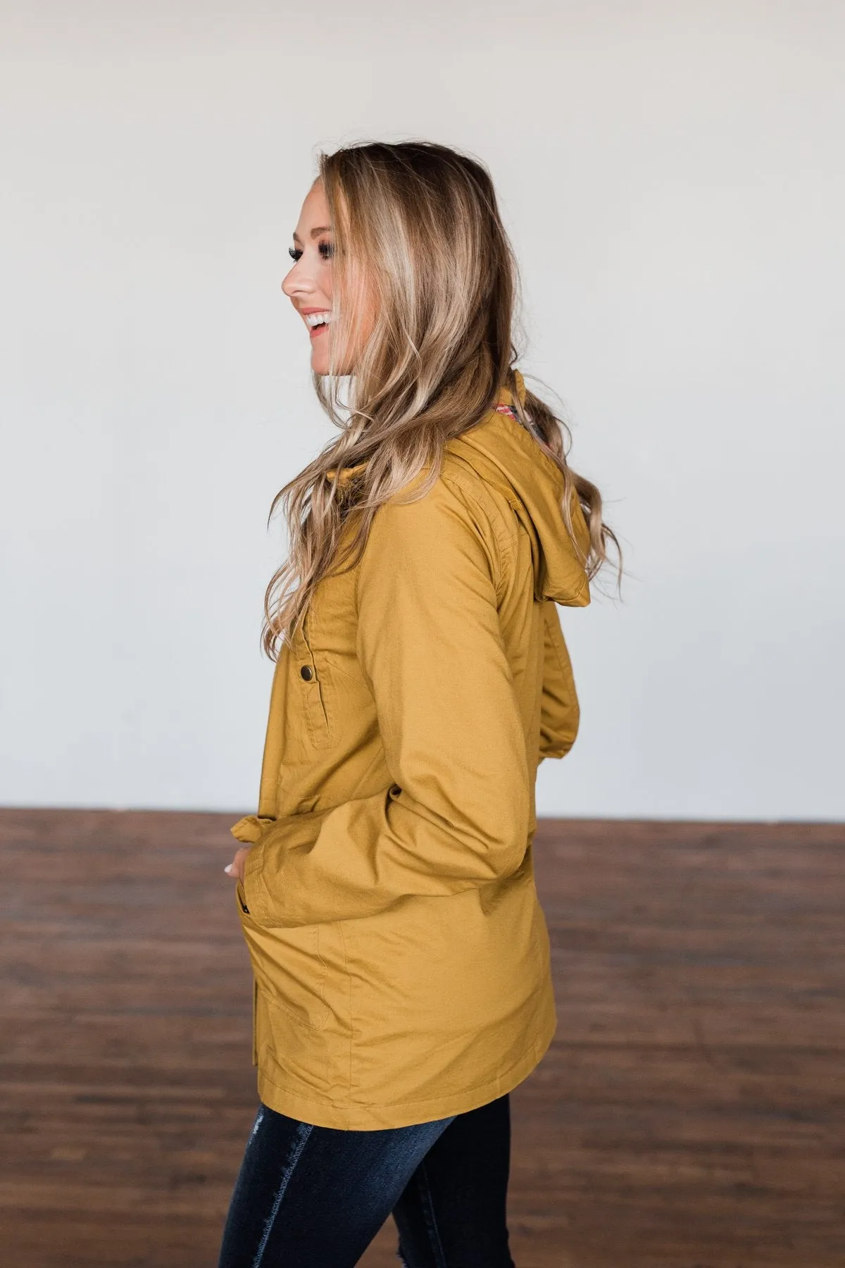 Flannel Lined Hood Utility Jacket- Mustard