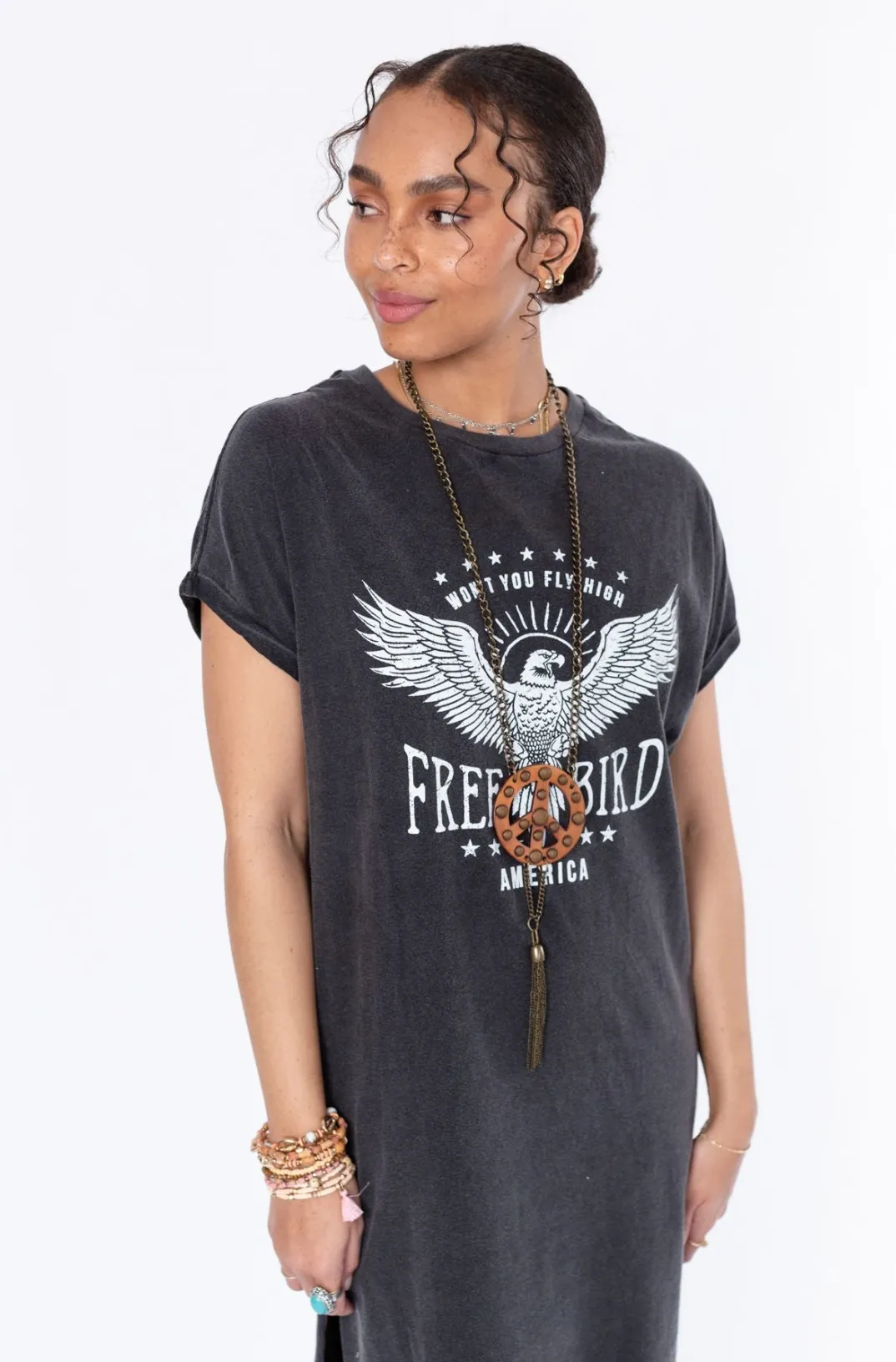 Free Bird Tee Dress - Black