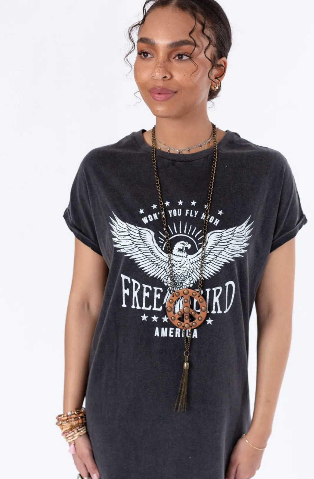 Free Bird Tee Dress - Black