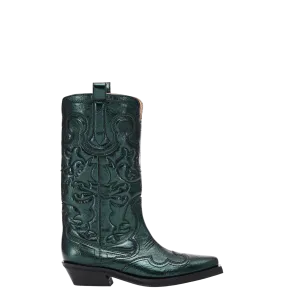 GANNI Mid Shaft Western Metallic Boots