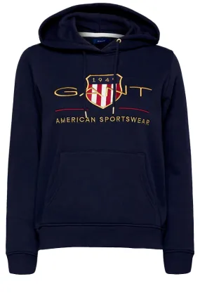 GANT Women Gold Shield Hoodie Navy