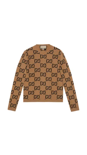 GG Wool Jacquard Sweater - Camel/Black