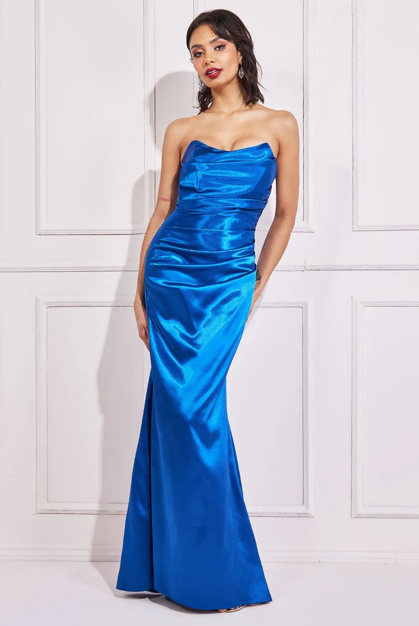 Goddiva Satin Bandeau Maxi Dress