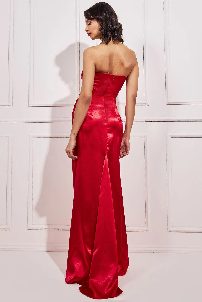 Goddiva Satin Bandeau Maxi Dress