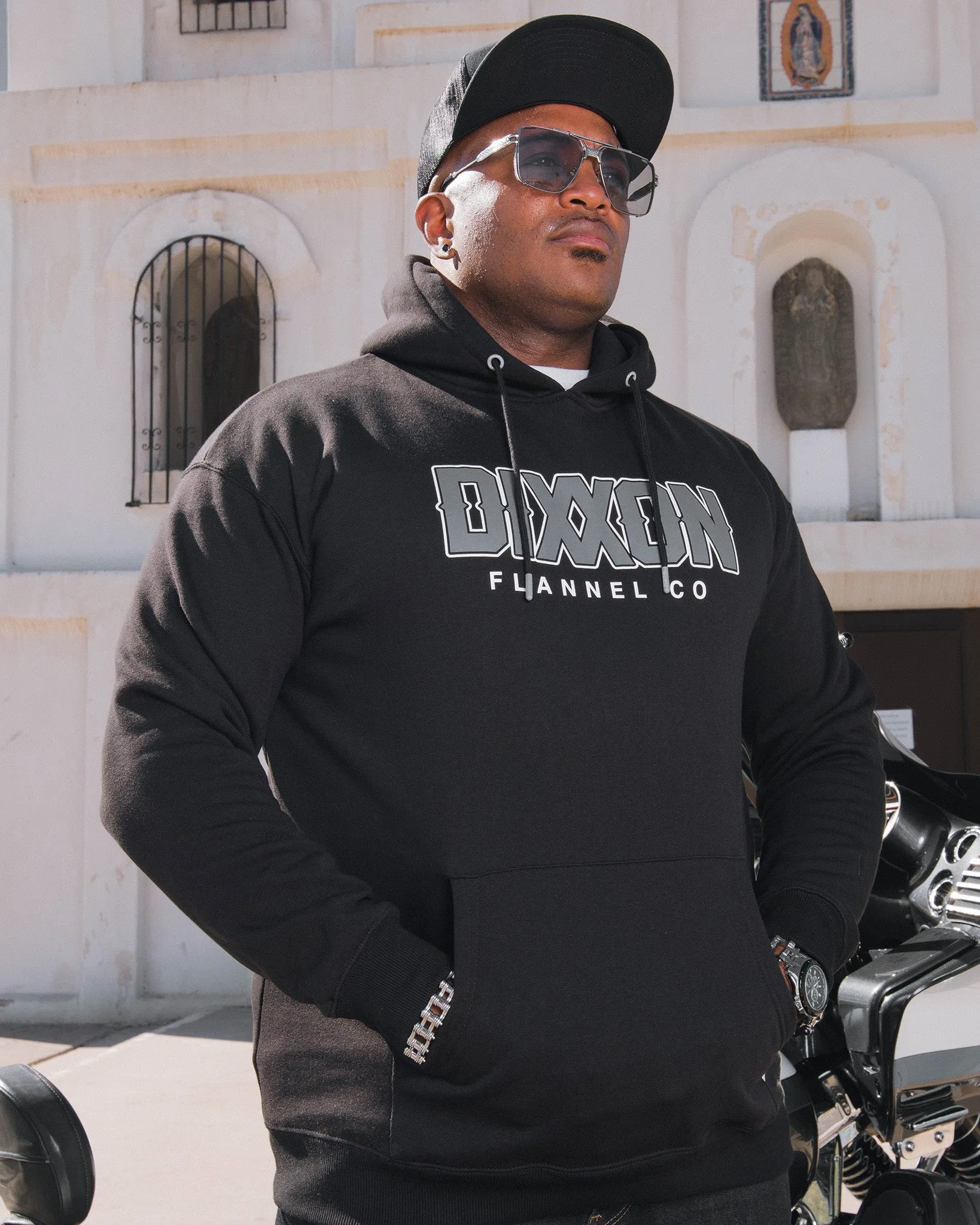 Grey Box Font Pullover Hoodie - Black