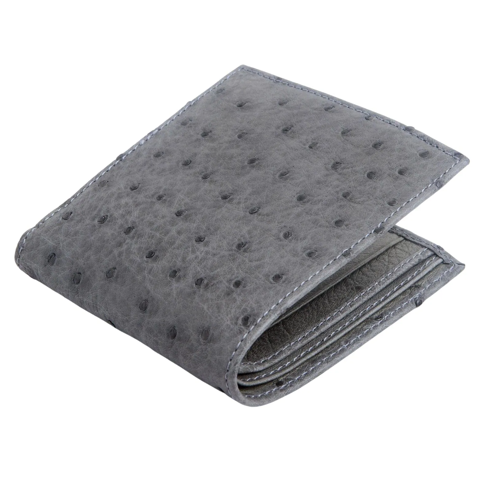 Grey Genuine Ostrich Skin Leather Wallet