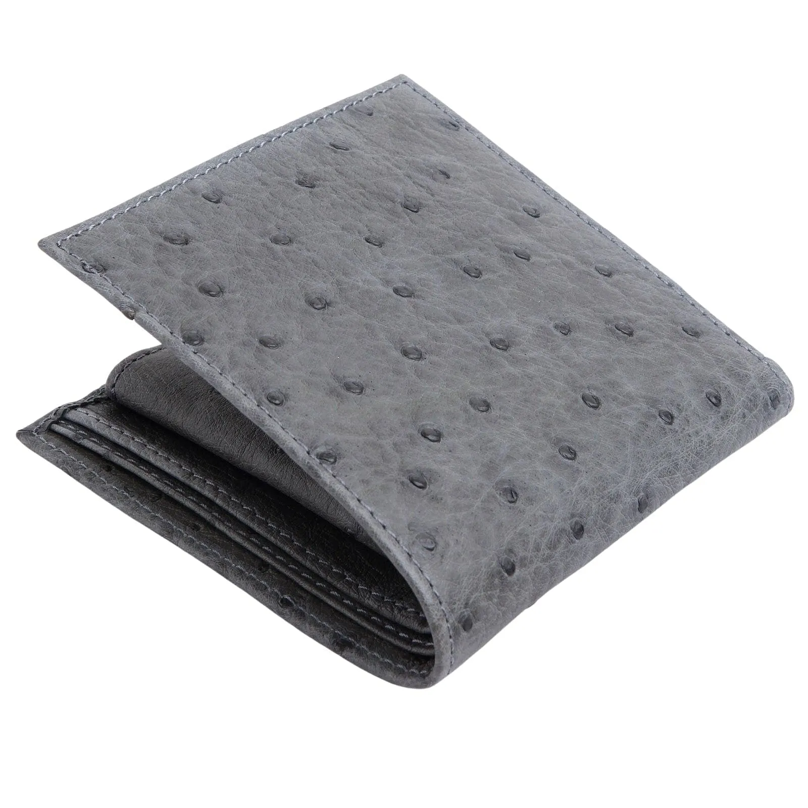 Grey Genuine Ostrich Skin Leather Wallet