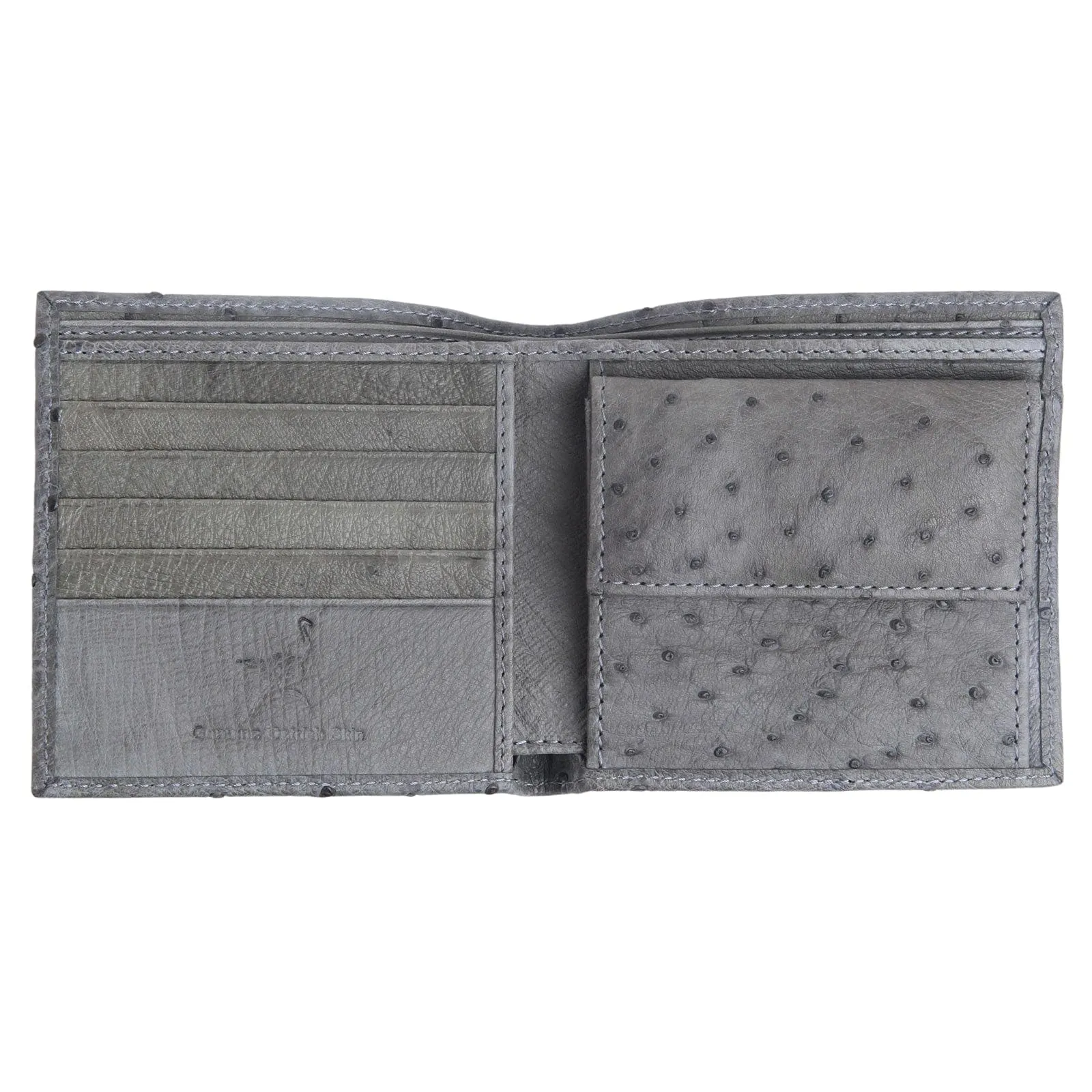 Grey Genuine Ostrich Skin Leather Wallet