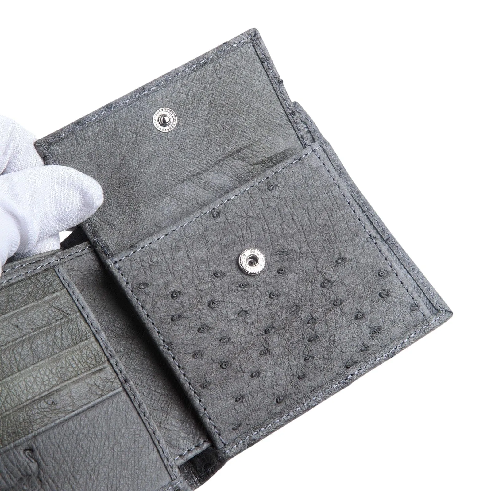 Grey Genuine Ostrich Skin Leather Wallet