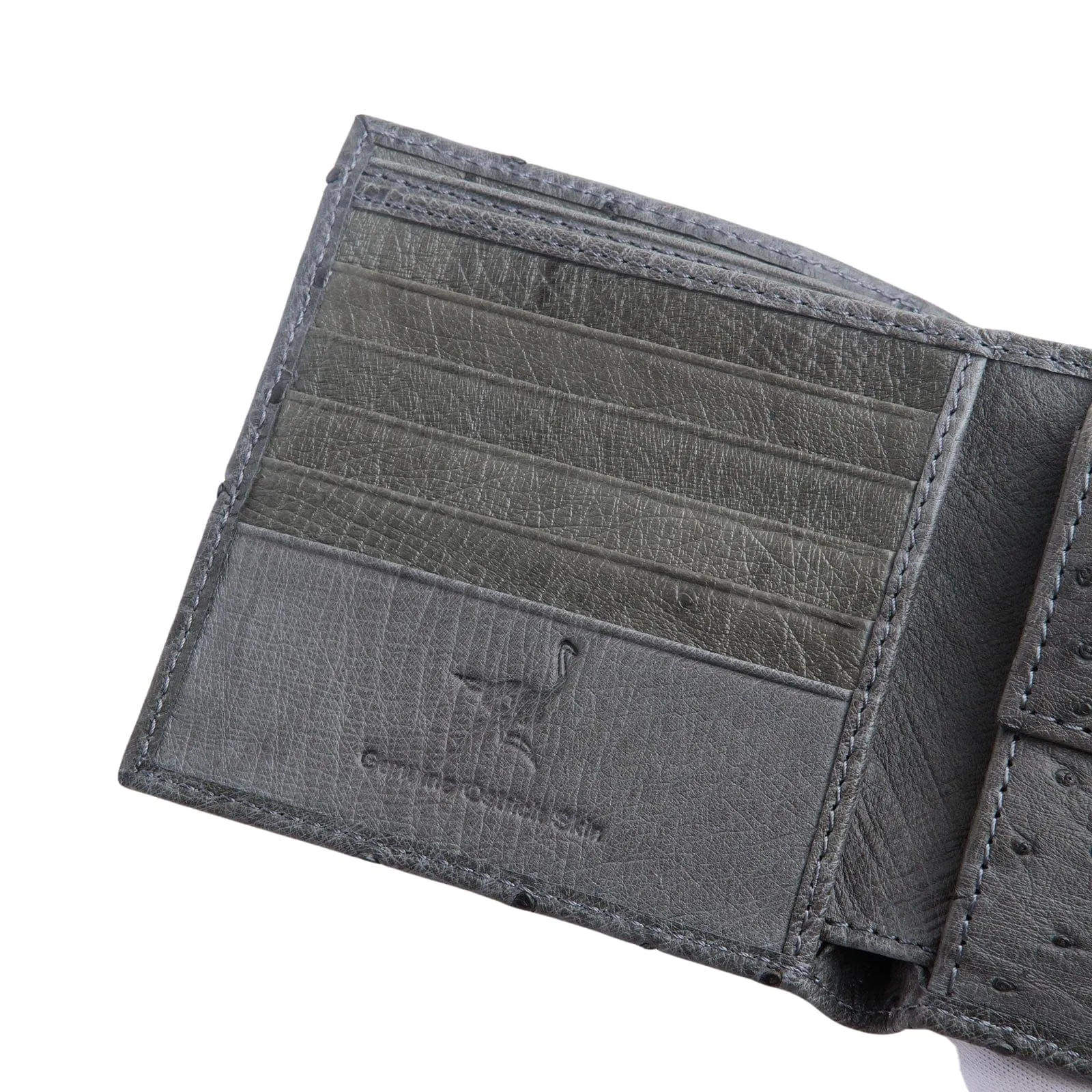 Grey Genuine Ostrich Skin Leather Wallet