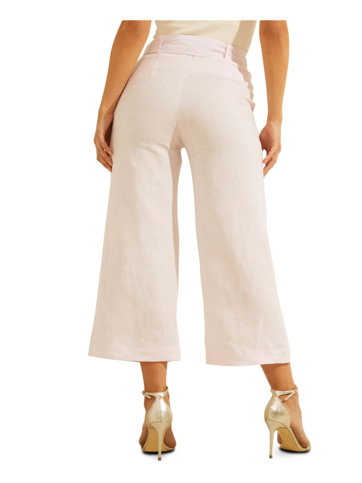 GUESS Womens Ivory Pocketed Belted Super-high Rise Culotte Wear To Work Wide Leg Pants