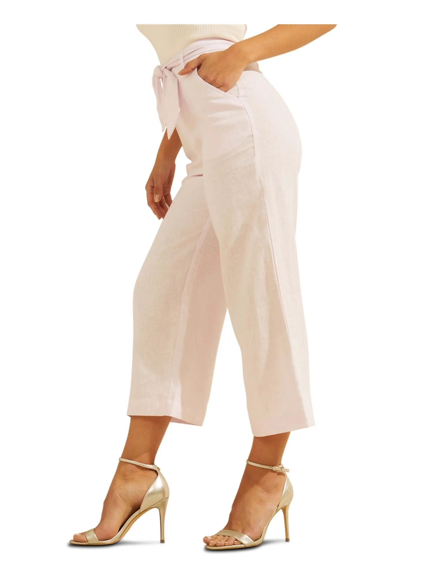 GUESS Womens Ivory Pocketed Belted Super-high Rise Culotte Wear To Work Wide Leg Pants