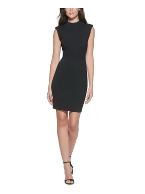 GUESS Womens Ribbed Cap Sleeve Mock Neck Above The Knee Party Sheath Dress