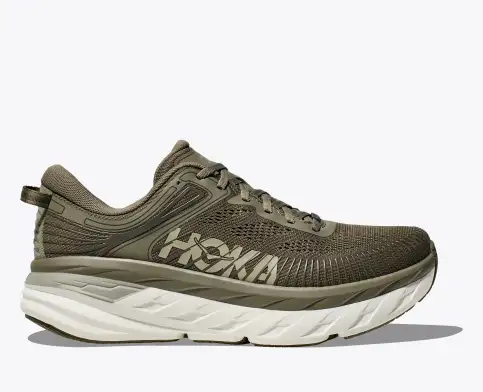 Hoka Men’s Bondi 7 Athletic Shoes-Olive Haze/White