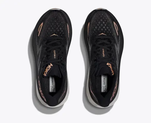 Hoka Women’s Clifton 9 Athletic Shoes-Black/Bronze **Wide Width**